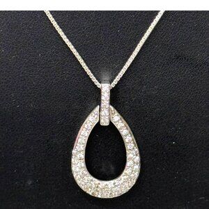 FAS Italy Cubic Zirconia Teardrop Pendant Necklace Sterling Silver Box 18" VTG